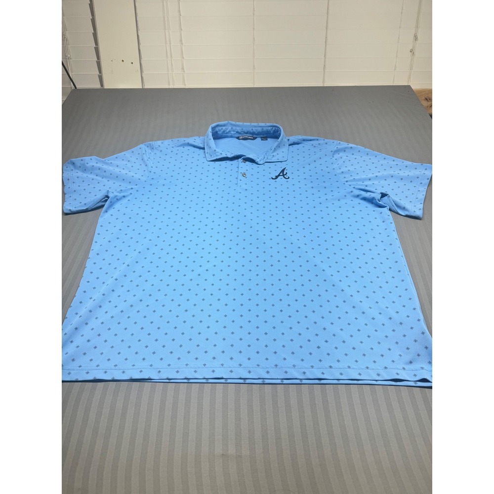 Cutter & Buck Atlanta Braves Mens XXL Blue Geometric Star Print Golf Polo Shirt